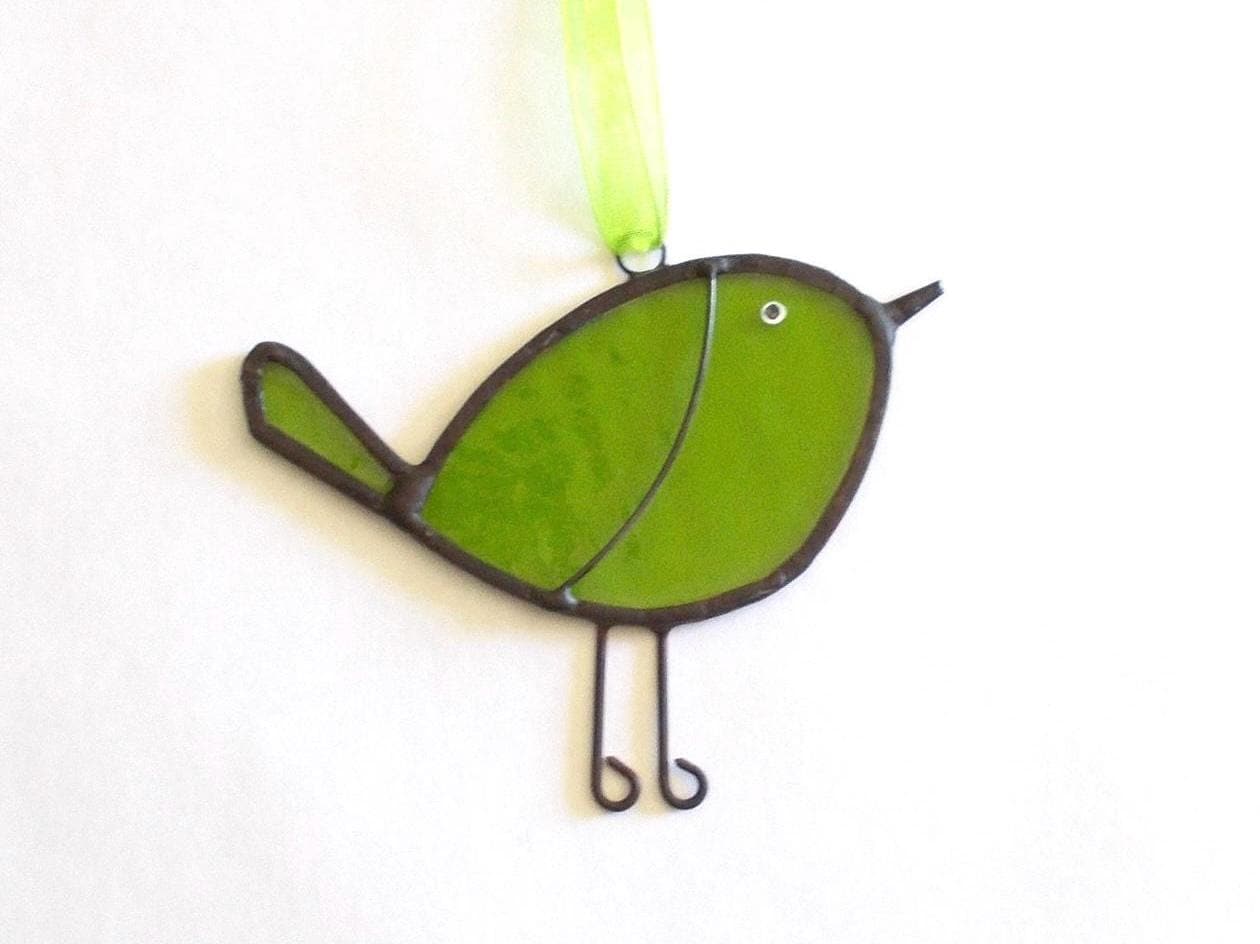 Green Bird Stained Glass Suncatcher with Hand Painted Details | Teacher Gift | Get Well | Missing You | Birthday | Parrot