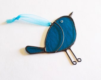 Bluebird of Happinesss Stained Glass Suncatcher with Hand Painted Details | Teacher Gift | Get Well | Missing You | Birthday