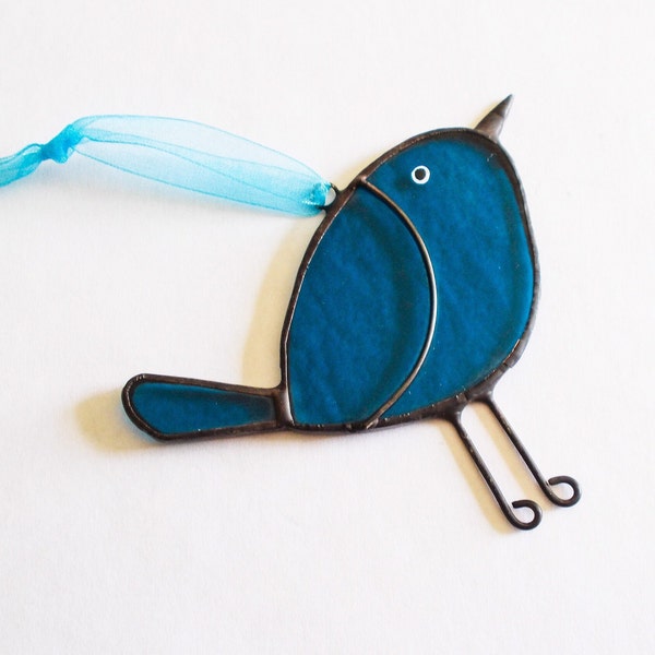 Bluebird of Happinesss Stained Glass Suncatcher with Hand Painted Details | Teacher Gift | Get Well | Missing You | Birthday
