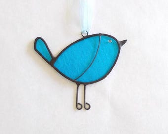 Bluebird of Happinesss Stained Glass Suncatcher in Ice Blue Glass | Teacher Gift | Get Well | Missing You | Birthday