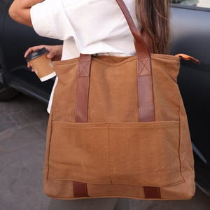 Teacher Large Tote Bag Personalized Waxed Canvas Nurse Work Bag Custom Anniversary Gift for Women Bridesmaid Tote Laptop Bag With Zipper