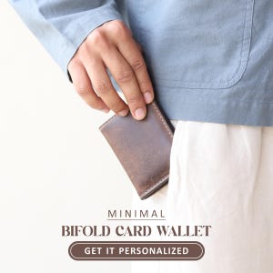 Tarjetero de cuero para hombre, billetera plegable personalizada, bolsillo frontal para tarjetas de crédito, billetera delgada minimalista, idea de regalo para el Día del Padre para el esposo