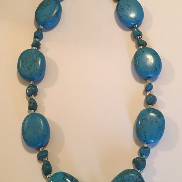 Necklace UNIQUE PIECE 1970's wholly hand-made genuine natural turquoise stone!