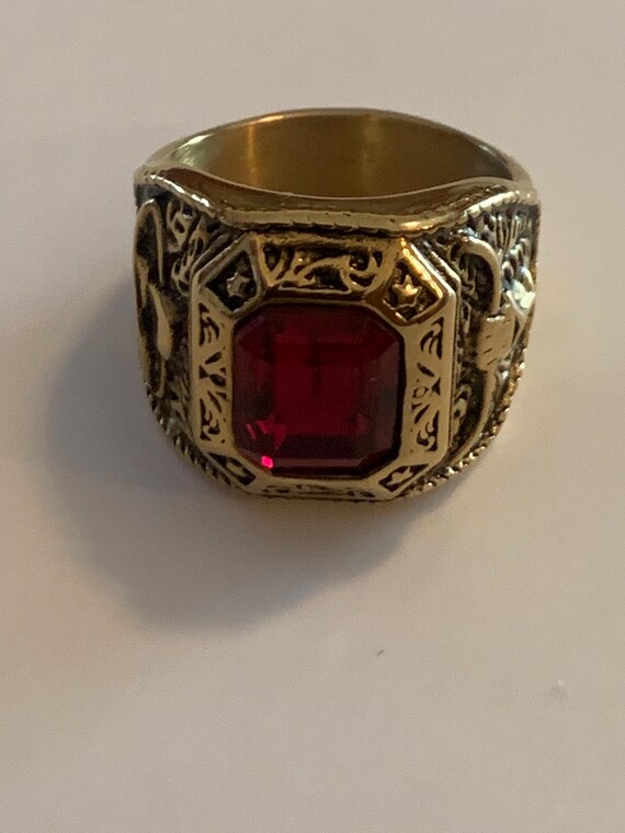 Ring + 9-ct lab ruby - Stunning Heavy Solid Stain… - image 3