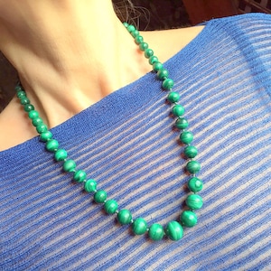 Malaquita + collar de oro macizo de 18 kt hermosa preciosa italiana hecha a mano!