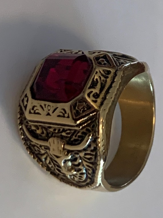 Ring + 9-ct lab ruby - Stunning Heavy Solid Stain… - image 4