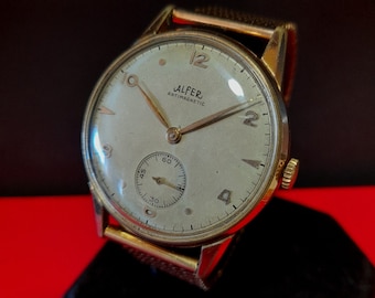 1950's vintage Swiss Alfer mechanical men's dress wrist watch, swiss made vintage men's watch