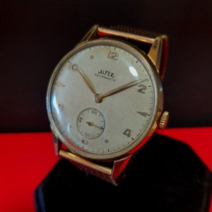 1950er Vintage Schweizer Alfer mechanische Herren Kleid Armbanduhr, swiss made vintage Herrenuhr