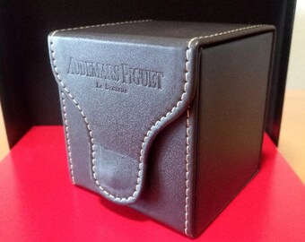 Audemars Piguet brown stitched edge leather padded watch storage/travel box with cushion