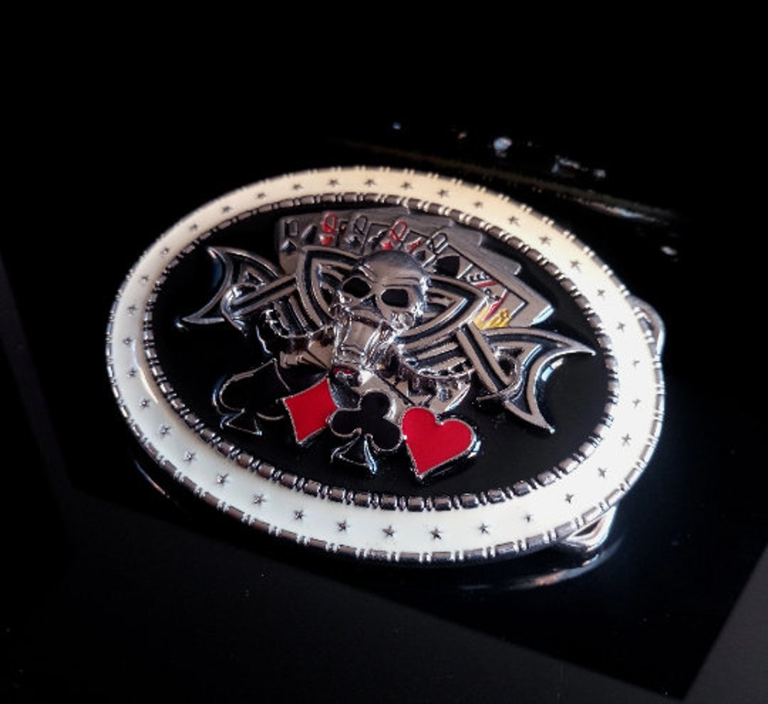 ENAMEL BELT BUCKLE, Vintage Enamel Belt Buckle, Poker Game Belt Buckle, Poker Enamel Belt Buckle