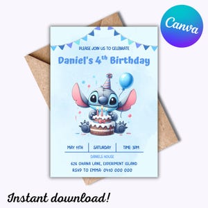 Stitch Birthday Invitation, Editable & Printable, Cute Stitch Party Invite, Disney Party Invitation, Canva Template, Instant Download