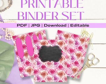 Printable Binder Cover Set, Binder Cover, Spine and Back Cover, Download, Editable