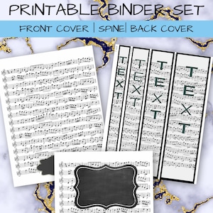 Music Note Printable Binder Cover Set, Binder Cover, Spine and Back Cover, Download, Editable