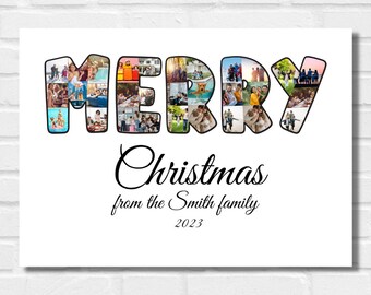 Customizable Holiday Card, Christmas Card Template Canva, Personalized Photo Collage Card, Editable Christmas Card Template, Merry Christmas