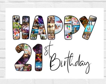 Custom Photo Printable Birthday Card, 21st Birthday Customizable Photo Card Template Canva, Personalized Photo Card, Photo collage