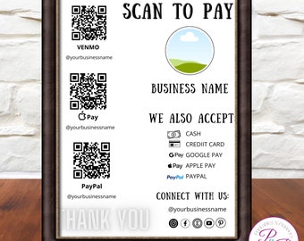 Scan to Pay sign editable QR Code sign printable payment sign Canva template multi QR code sign CashApp PayPal Venmo editable business sign