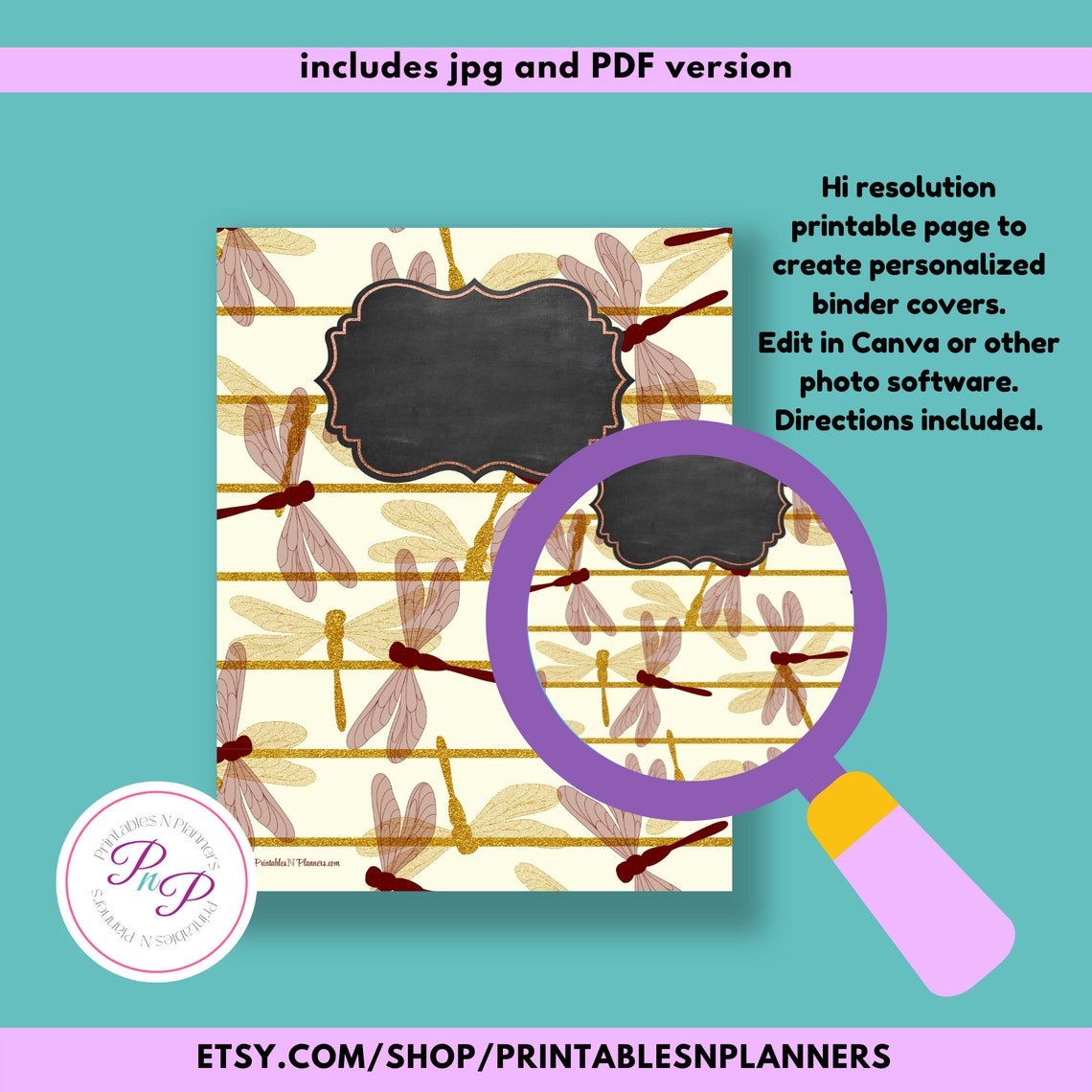 Dragonfly Printable Binder Covers, Download, Notebook Cover, Etsy