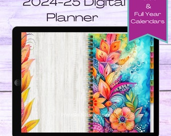 24 Month Digital Planner pdf calendar for Goodnotes ipad planner 2024 2025 digital calendar planner notability google connected planner