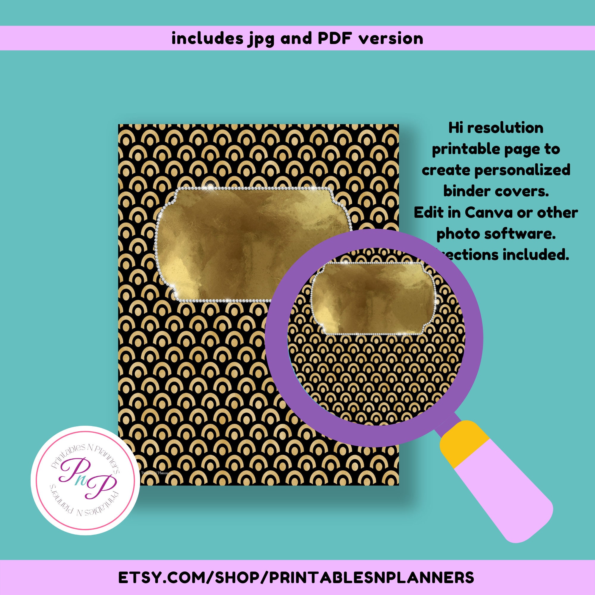 Black and Gold Printable Binder Covers, Editable, Pdf, Jpg, Instant ...