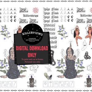 May include: Digital download sheet with yoga-themed illustrations and text. Includes images of yoga poses, botanical elements, and the words "Yoga Class," "Meditate," and "Namaste." The sheet also features the text "DIGITAL DOWNLOAD ONLY."