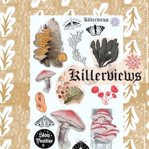 Feuille d'autocollants de journal de champignon de mycologie de mycologie pour le kit et le planificateur de bullet journal - champignon