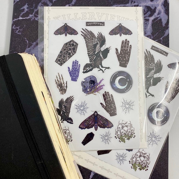 Palmistry sticker sheet for bullet journal kit and planner- raven skeletons halloween witchcraft Wiccan celestial