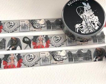 Grey Tudor witch design Washi tape  colour  base colour 15mm