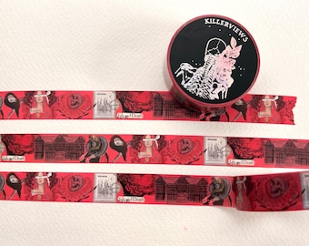 Red Tudor witch design Washi tape  colour  base colour 15mm