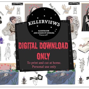 May include: A collection of digital download illustrations featuring gothic and occult themes. The images include tarot card designs, skeletons, candles, and the text "KILLERVIEWS" and "DIGITAL DOWNLOAD ONLY".
