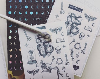Vintage Gothic sticker sheet for bullet journal kit and planner- witchcraft skull celestial