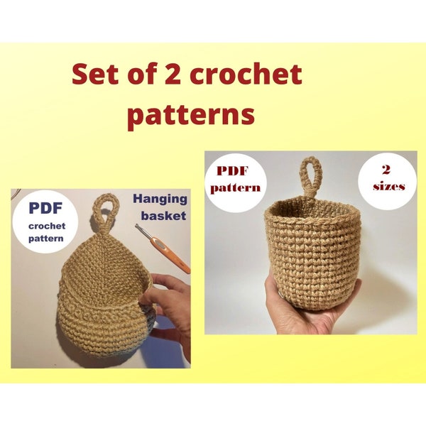 Hanging baskets Set of 2 PDF crochet patterns Kitchen wall organizer Easy crochet pattern