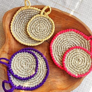 Set of Jute Dish Scrubbers for Washing Dishes/ Crochet jute dish sponges reusable/ Sustainable sponge set/Plastic Free Zero Waste Gift