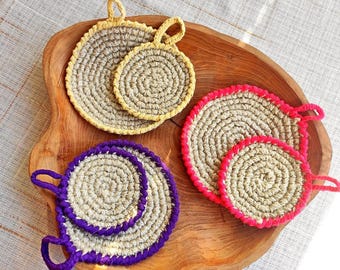 Jute Dish Scrubber Set: Crochet Reusable Sponges, Zero Waste