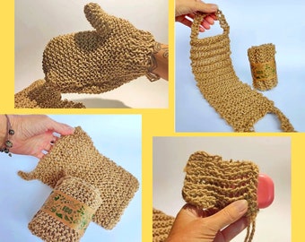 Wash cloths for bathroom Knitted jute washcloths Handmade Jute scrubber Bath mitt Zero waste