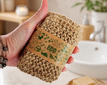 Jute Washcloth for Body Exfoliation, Sauna and Shower Rituals, Organic Knit Spa Cloth