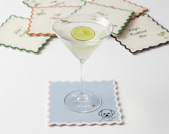 Personalized Cocktail Napkin, Linen Wedding Napkin, Custom Bar Napkin, Custom Fabric Coaster, Embroidered Party Napkin,Wedding Favor (Set 8)