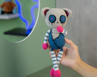Creepy Cat Crochet Plushie Toy, Halloween Special, Amigurumi Stuffed Animal Toy Handmade Plushie, Lennutas