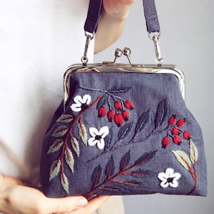 Embroidered book bag clutch, beige evening purse-M071