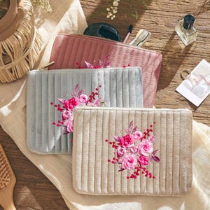 Pochette/porte-monnaie personnalisé femme, trousse de maquillage personnalisée, trousse à cosmétiques en velours personnalisée, trousse de toilette de voyage, cadeau de mariage de demoiselle d'honneur