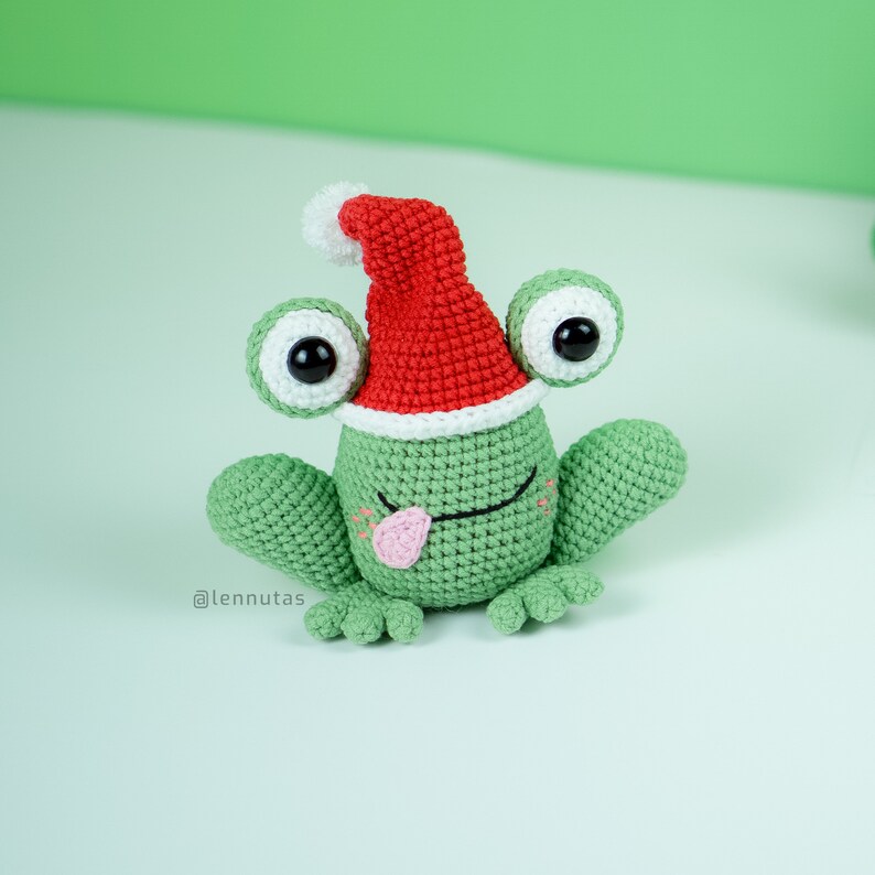 Amigurumi Kit, Crochet Starter Kit, Jelly the Frog With A Christmas Hat