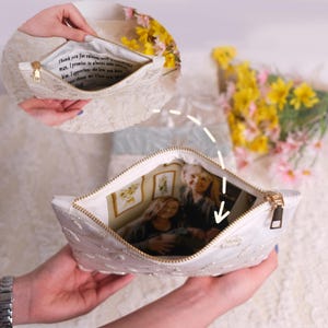 Sac à main avec doublure photo de mariage, pochette de mariage pour maman, cadeau pour la mère du marié, cadeau pour la mère de la mariée, cadeau sac à main de mariage - M088
