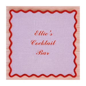 Cheers Embroidered Cocktail Coasters Napkins, Salud Sante Cin Cin, Anthropologie Oliver Bonas style coasters, 4 custom cocktail napkins image 1
