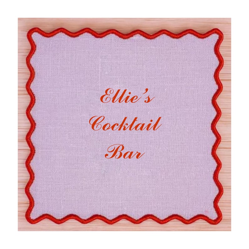 Cheers Embroidered Cocktail Coasters Napkins, Salud Sante Cin Cin, Anthropologie Oliver Bonas style coasters, 4 custom cocktail napkins image 1
