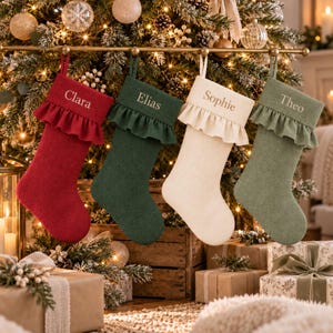 Christmas Stocking, Handmade Personalized Stocking, Embroidered Stocking, LINEN Stocking Farm House Stocking, Family Stocking Christmas Gift