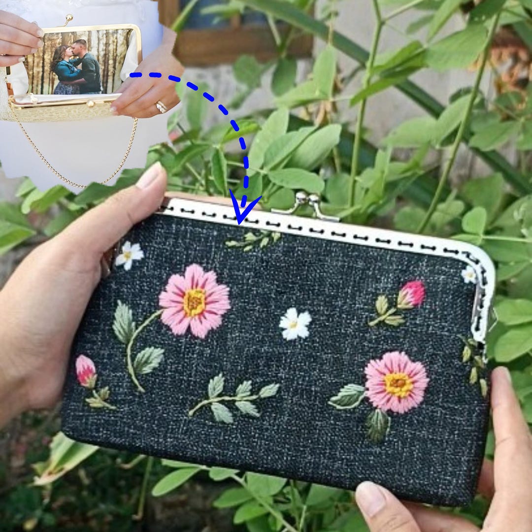 Floral hand embroidered pink lune bag main image 1