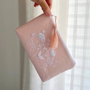 Embroidered Pink Pouch for Wedding Party - Handmade Floral Clutch for Bridesmaids & Mother of the Bride, Elegant Wedding Gift