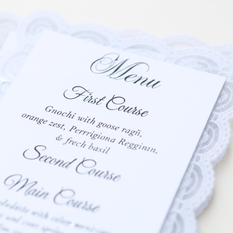 Transparent Lace Wedding Menu, Hand-stitched Border, Customizable ...