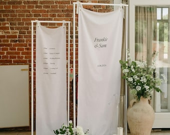 Welkomstbord bruiloft, modern welkomstbord bruiloft, stoffen bord, welkomstbord bruiloft stof, aangepaste linnen bruiloft borden, boho-bruiloft