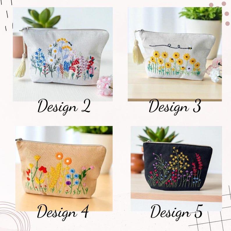 Custom Floral Embroidery Makeup Bag – Handmade Linen Pouch With Tassel ...