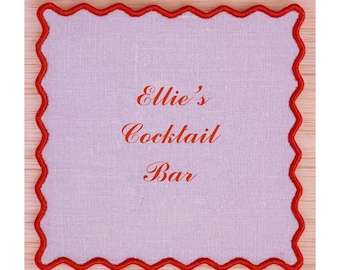 Personalized Scallop Linen Cocktail Napkin, Personalized Cocktail Napkins, Kitchen Napkins, Linen Cocktail Napkins,4 custom cocktail napkins